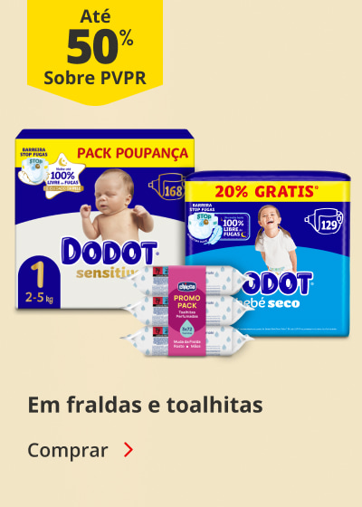  Até 50% PVPR Em fraldas e toalhitas 