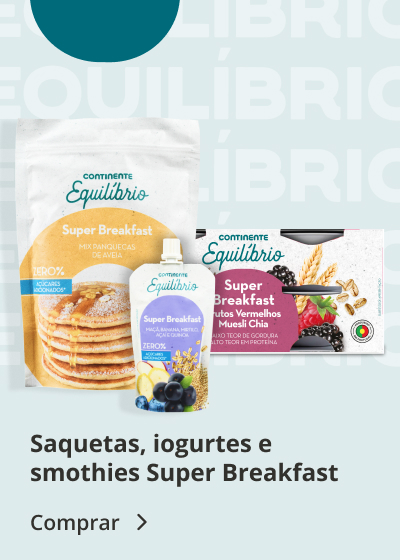 Saquetas, Iogurtes e Smothies Super Breakfast da marca Continente Equilíbrio