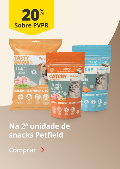 20% na 2ª unidade de snacks Petfield