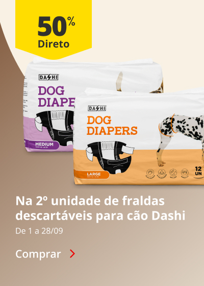 50% na 2ª unidade em fraldas descartáveis para cão Dashi