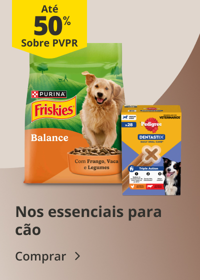 Até 50% PVPR nos essenciais para cão
