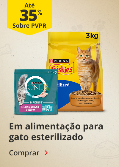 Até 35% PVPR em alimentação para gato esterilizado
