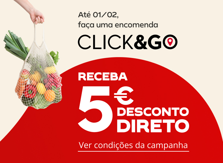 Até 1 de fevereiro faça uma encomenda com Click&Go e receba 5€ de desconto direto para utilizar na próxima encomenda.
