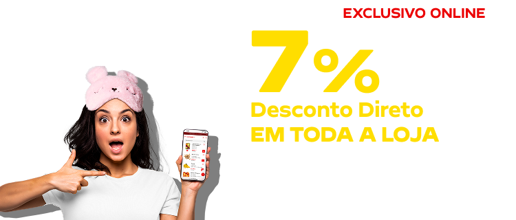 Noite Imperdível: 7% Desconto Direto, das 7 horas da noite às 7 horas da manhã. De 16 a 17 de julho de abril.